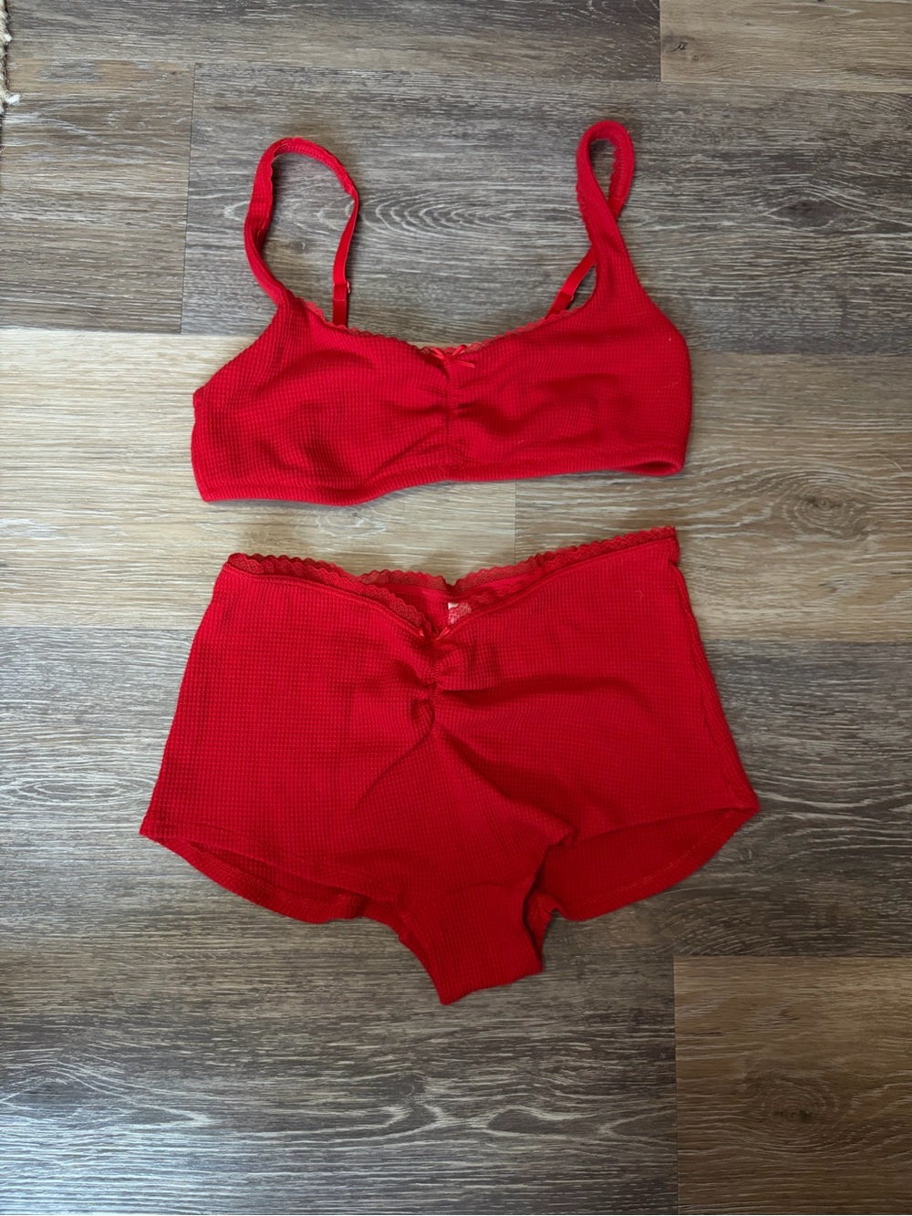 wild fable Red Ribbed Bralette & High-Waist Short Set